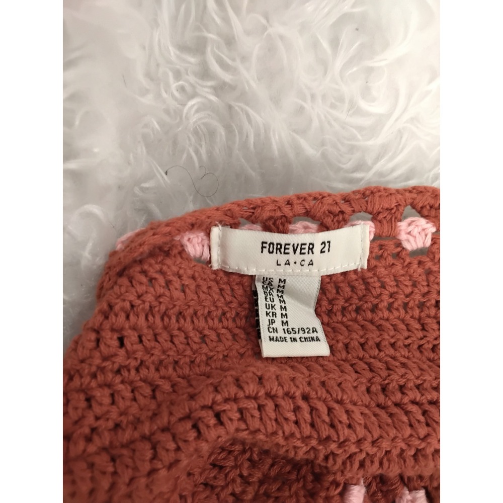Forever 21 Pink Rust Crochet Halter Top Chevron Boho Festival Crop Tank Medium - Picture 4 of 4
